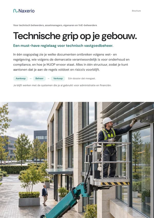 Voorkant van de Naxerio-brochure: Technische grip op je gebouw